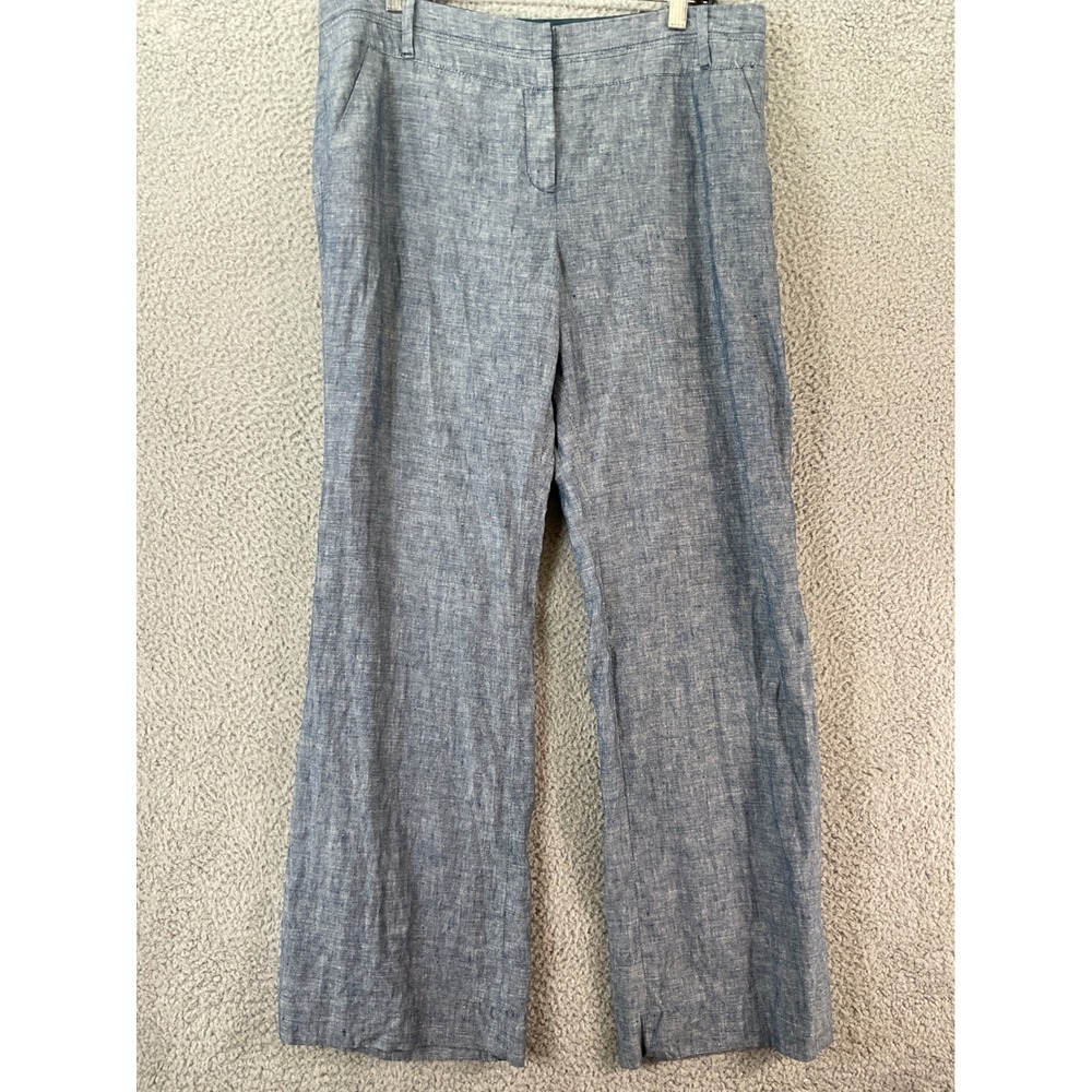Outback Red Linen Pants‎ Women 14 Blue Excellent Wide Leg Coastal Grandma